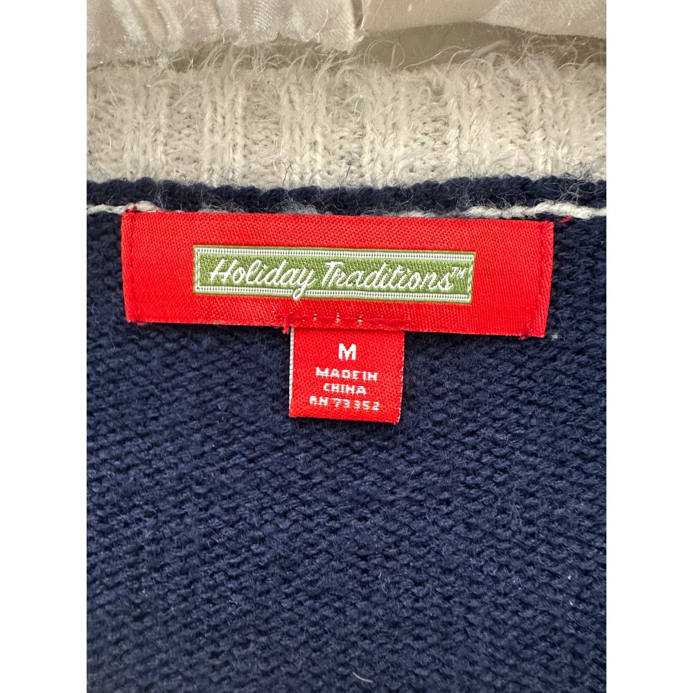 HOLIDAY TRADITIONS Navy Reindeer Ugly Christmas Sweater Medium Whimsical Granny - Picture 6 of 7